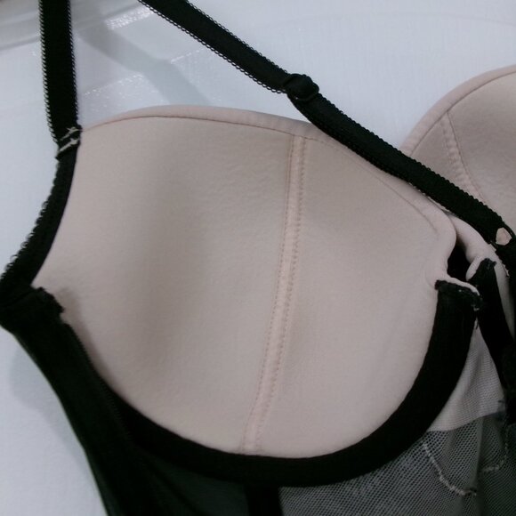 New Victoria's Secret Side Zipper Lace Bustier Garter Black Nude Push-Up 34C - Picture 11 of 11